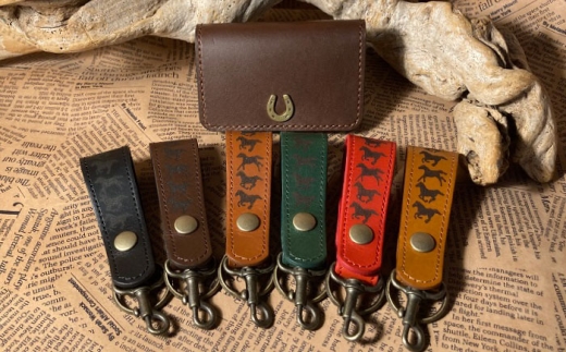 蹄鉄付き名刺入れ(ダークブラウン)＆馬九いくキーリング(キャメル)　栗東市 / 株式会社ブルズエフ [BIAU166]