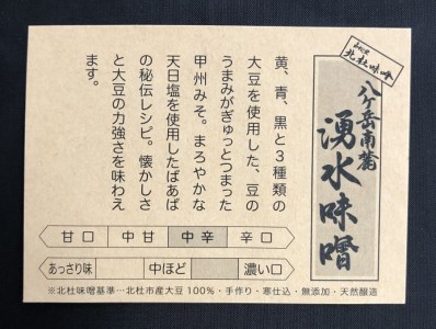 【北杜味噌】　ご自宅用　みそ1.8kg(600g×３種)白州・八ヶ岳・明野）食べ比べセット　味噌汁約１００杯分　