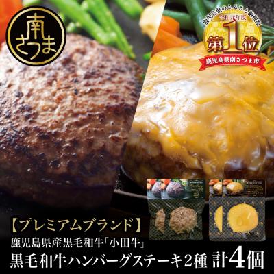 ふるさと納税 南さつま市 【プレミアムブランド】鹿児島県産黒毛和牛「小田牛」 牛肉100% 2種類のハンバーグステーキ 計4個