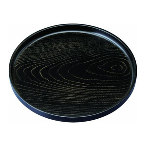 丸盆 30cm 金彩 黒ケヤキ杢 ノンスリップ ［YG438］