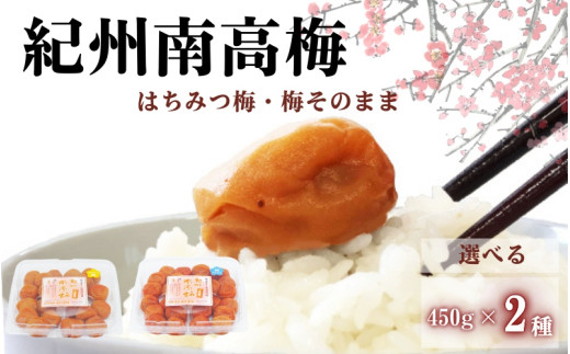 ご家庭用紀州南高梅　選べる2種セット450g×2種＜はちみつ＆梅そのまま＞ / 田辺市 紀州南高梅 南高梅 梅干し 梅干 梅 はちみつ梅 はちみつ漬け しそ梅 しそ漬け かつお梅 白干し梅 昔ながらの梅干し 梅干セット 食べ比べ セット 詰め合わせ【umy024-3-1】