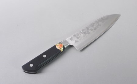 GA-6　【粉末ハイス】三木章作　本割込み三徳包丁（口金付き黒合板）（名入れを希望する）