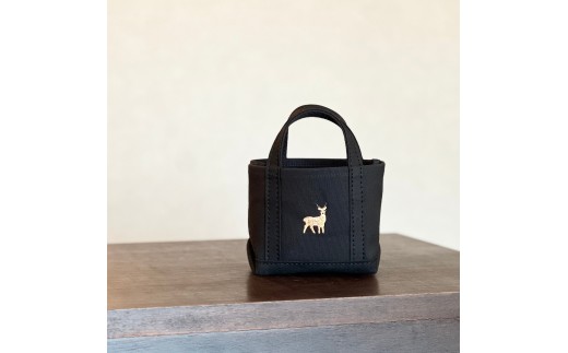 《Milih×NARA》オールブラックの鹿刺繍 マイクロミニトート カバン バッグ 鞄 トートバッグ ランチバッグ ファッション 手作り ギフト プレゼント 贈答 奈良県 奈良市