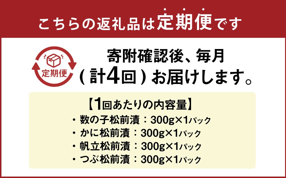 【4回定期便】 海鮮 4種の松前漬セット 