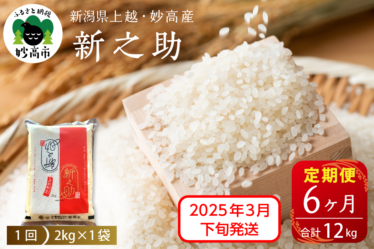 【2025年3月下旬発送】【定期便】令和6年産 新潟県上越・妙高産新之助2kg×6回（計12kg）