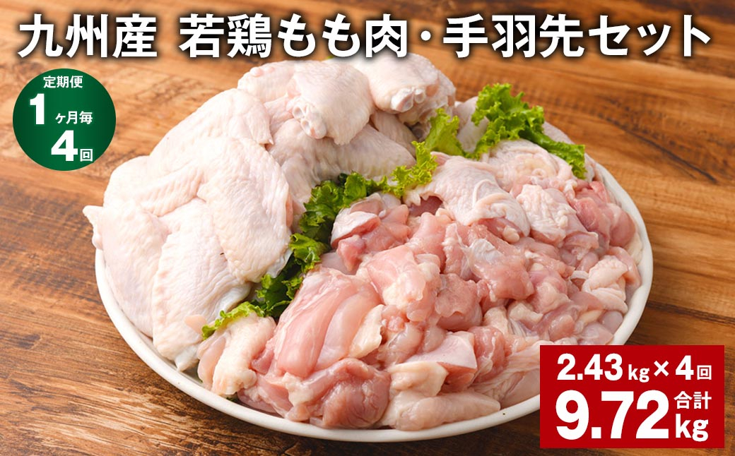 
【1ヶ月毎4回定期便】 九州産 若鶏もも肉・手羽先セット 計約9.72kg（約2.43kg✕4回） 鶏肉 もも肉 手羽先
