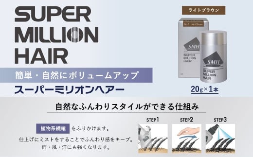 スーパーミリオンヘアー(増毛パウダー）1本（20g）No.3ライトブラウン｜ 男女兼用 ルアン SUPER MILLION HAIR ボリュームアップ 男性用 女性用 メンズ レディース ヘアケア 薄毛隠し 白髪隠し カバー 対策 手軽 増毛剤 粉