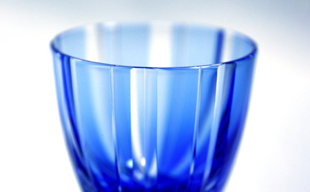 浅草切子 KANA KURITA「ぐい呑 子持縞 青藍/金赤」ペアセット 木箱入り