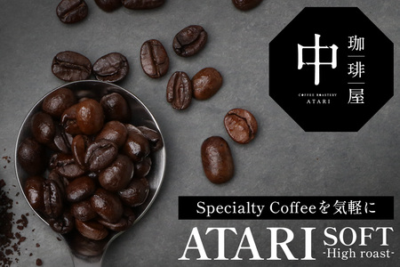 【定期便6回】【豆タイプ】珈琲屋 中-ATARI- SOFT (中煎り) -High roast- 100g×3袋×6回【徳島県 那賀町 自家焙煎 コーヒー 珈琲 ブレンド コーヒー豆 珈琲豆 豆 ス