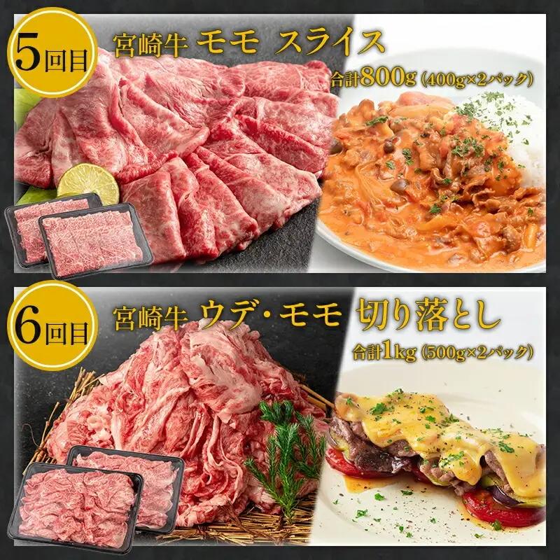定期便6ヶ月お楽しみ宮崎牛スペシャル6種セット(計4.6kg) 定期便 宮崎牛 6回 国産 国産牛 ブランド牛 和牛 肉 お肉 牛肩ロース 肩ロース ロース 切り落とし 切り落し 切落し モモ ウデ 