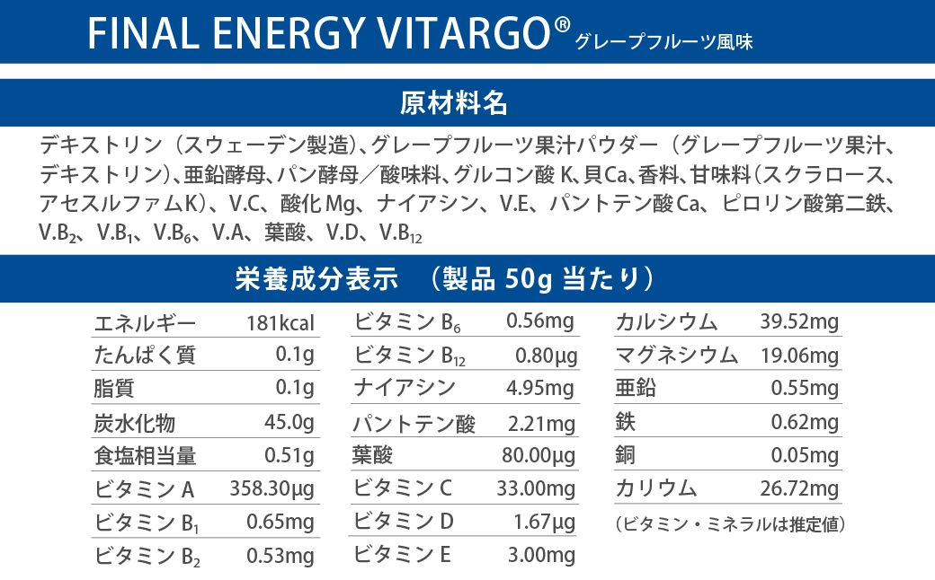 ファイン・ラボ ファイナルエナジー VITARGO® 1㎏グレープフルーツ風味