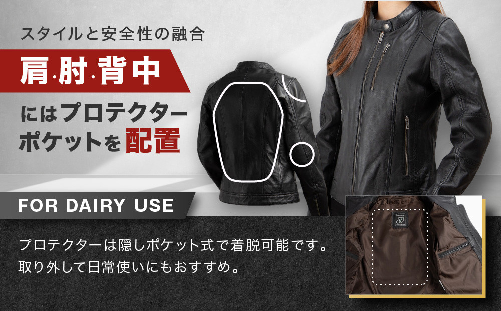 【デグナー】レディースレザージャケット[FR20SJ-9] ブラック Mサイズ｜バイク バイクギア バイク用品 バイクグッズ 人気ブランド［ 京都 バイクギア ブランド レザージャケット 革ジャン レ