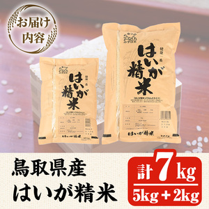 ＜7～9月配送不可＞鳥取県産胚芽米(計7kg・5kg袋 / 2kg袋)鳥取県 鳥取産 お米 おこめ 精米 おにぎり おむすび ごはん お弁当 常温 健康 ビタミン 食物繊維【sm-CL001】【豆ひと