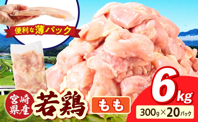 宮崎県産 若鶏切身もも肉 6kg（300g×20袋）肉 若鳥 鶏 とり 鶏肉 もも 小分け パック チキンカツ 低カロリー 宮崎県産 宮崎産 _b0795_it_x2