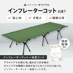 インフレーターコット（カーキ） 〈ライズクリエイション〉コット 3WAY ワイド 防災ベッド 簡易ベッド バッグインベッド フォールディングコット ハイコット ローコット インフレーターマット キャン