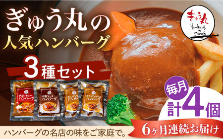 【定期便】 ハンバーグ ぎゅう丸ハンバーグ 3種 総計24個 NCQ105 全6回