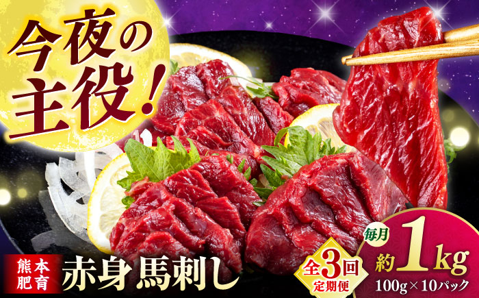 【全3回定期便】 赤身 馬刺し 1kg (100g×10P)  【合同会社　長岡フーズ】 [ZFR014]