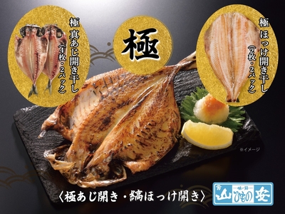 【 小田原 山安 】老舗の極干物 詰め合わせ４種 (10枚) 【 縞ほっけ開き干し 真あじ開き干し 金目鯛開き干し いか開き干し 干物 詰合せ 神奈川県 小田原市 ひもの ひもの ひもの ひもの ひもの】