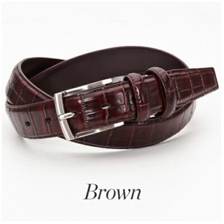 クロコダイル調　型押しビジネスベルト　日本製　ブラウン【1670660】
