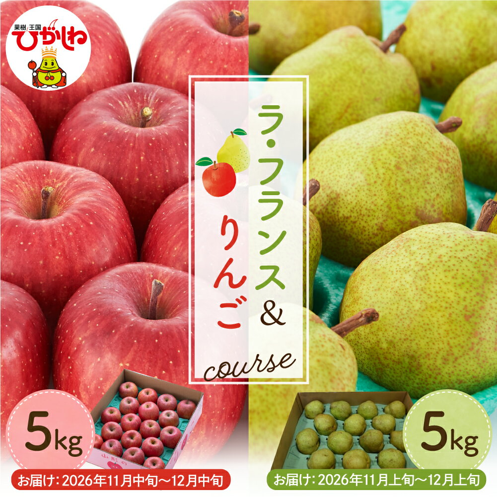 【ふるさと納税】［定期便 2回］ 2026年 ラ・フランス & りんご 各5kg | ラフランス 洋なし 洋梨 なし 西洋梨 サンふじ リンゴ 林檎 フルーツ 果物 くだもの 産地直送 お取り寄せ 送料無料 東北 山形県 東根市