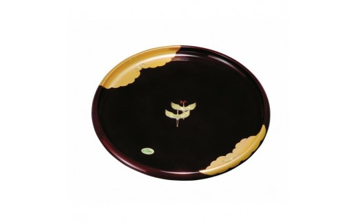 
            紀州塗り 丸盆 金雲昇鶴 溜塗り 24cm ［YG451］
          