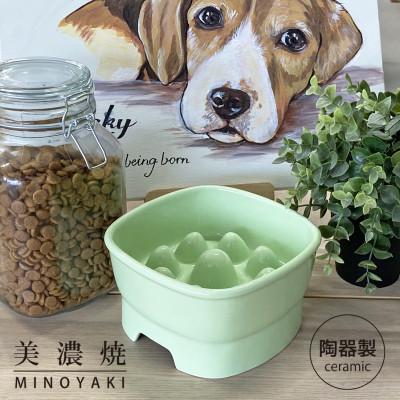 ふるさと納税 瑞浪市 美濃焼　陶器製ペット用フードボウル【早食い防止高台フードボウル(大/アップルグリーン)pet111】