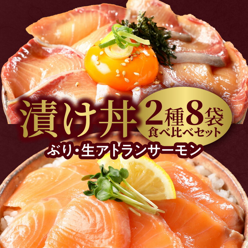 【ふるさと納税】ぶり サーモン 漬け丼 日向灘ぶりと生アトランサーモンの漬け丼 2種 食べ比べ セット 100g 8袋 選べる 発送時期 海鮮丼 海鮮丼の具 小分け パック 刺身 惣菜 鮮度抜群 日向灘 請関水産 延岡市 冷凍 送料無料