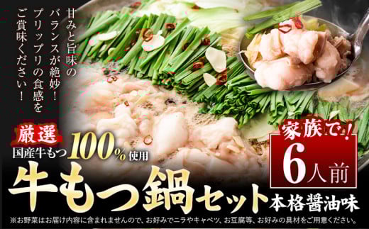 もつ鍋 もつ鍋セット 6人前  本格醤油味 ちゃんぽん付き 国産牛小腸100％使用 送料無料《30日以内に出荷予定(土日祝除く)》 牛もつ 唐辛子 ニンニク セット 博多 国産 ヤマタカ醤油 牛 冷凍食品 冷凍 鍋 鍋セット