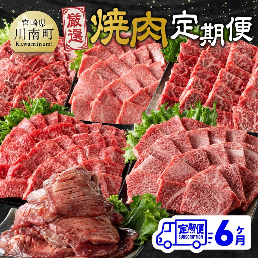 【ふるさと納税】※レビューキャンペーン※【6ヶ月定期便】厳選焼肉定期便 - 肉 牛肉 国産 宮崎県産 宮崎牛 焼肉 BBQ モモ ウデ 肩ロース 牛タン 川南町 送料無料 D11117t6