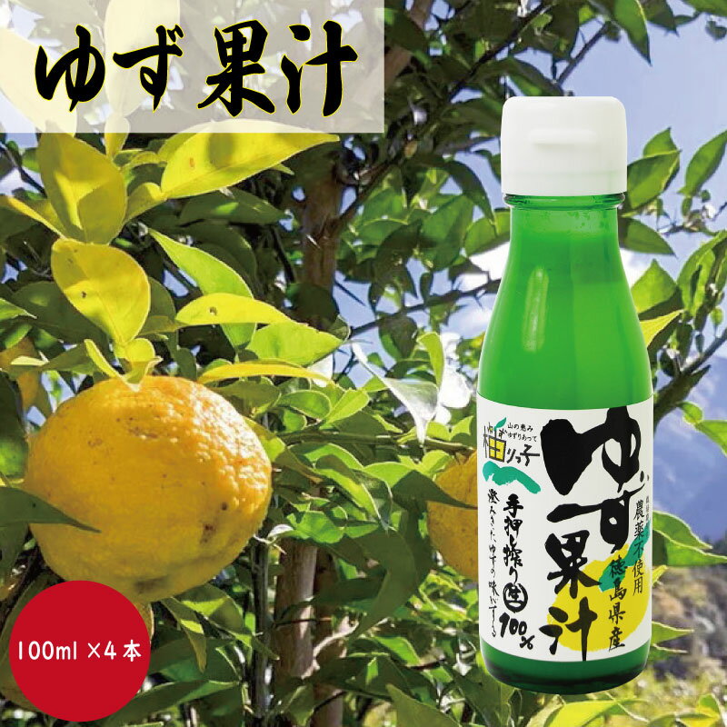 【ふるさと納税】 ゆず果汁 100ml × 4本 ストレート果汁 果汁100% 柚子果汁 調味料 ゆず酢 柚子酢 柚子搾り汁 ギフト お歳暮 お中元 贈答用 農薬不使用 徳島