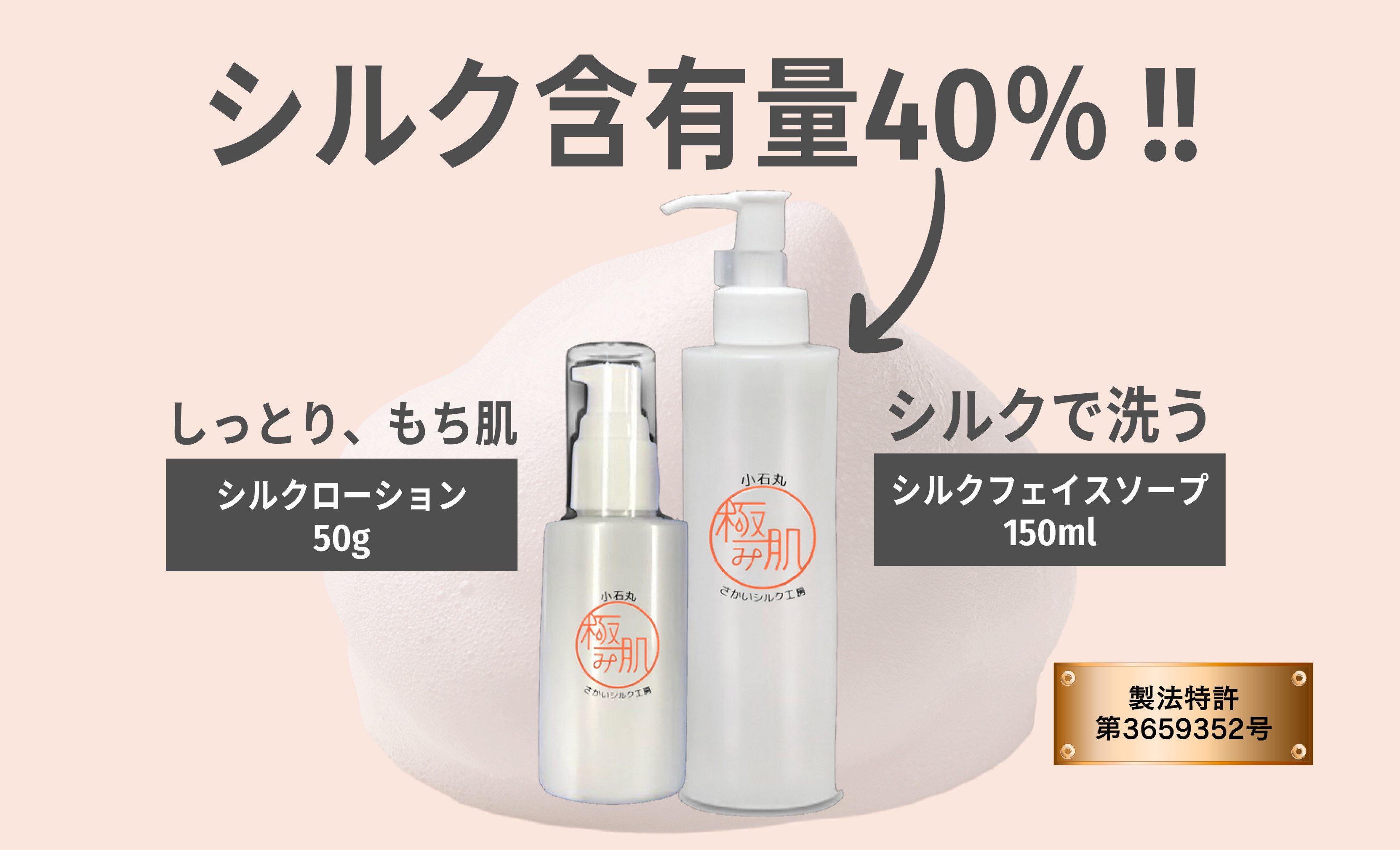 
S233 シルク洗顔＆シルク化粧品　シルクフイブロイン製造特許商品
