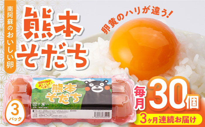 
【全3回定期便】熊本そだち 30個入り ( 10個入り × 3パック ) 熊本県産 山都町 たまご 卵 玉子 タマゴ 鶏卵 オムレツ 卵かけご飯 朝食 料理 人気 卵焼き【蘇陽農場】[YBE030]
