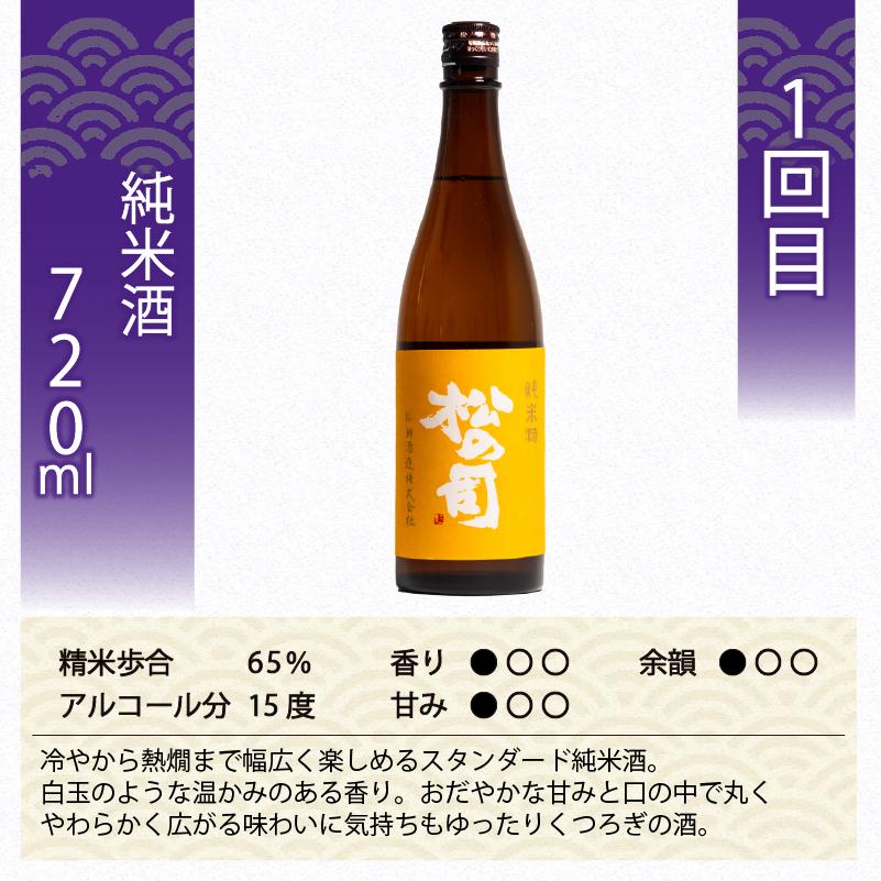 定期便 日本酒 松の司 3ヶ月 計3本 720ml 「純米酒」「楽」「竜王山田錦」