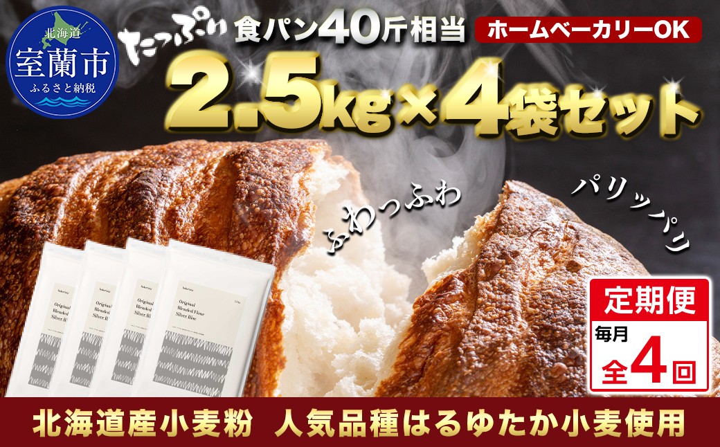 
                  【毎月定期便】北海道産 はるゆたかブレンド小麦粉 シルバーライズ（パン用強力粉）10kg 全4回【ふるさと納税 人気 おすすめ ランキング 小麦 小麦粉 粉 シルバーライズ はるゆたか ブレンド パン用 強力粉 穀物 国産 北海道産 食パン パン こむぎ こむぎこ ギフト 贈答 プレゼント 贈り物 定期便 北海道 室蘭市 送料無料】MROBI032
                