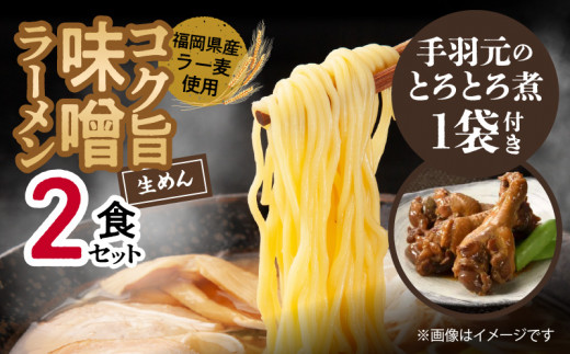 コク旨味噌ラーメン2食【はかた一番どり手羽元煮1袋(3本入り)付き】 PC4206