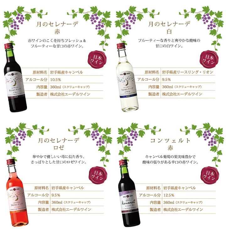 エーデルワイン ハーフサイズ勢揃い アソート8本セット 360ml × 8本 赤 白 ロゼ  【2157】