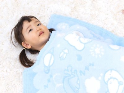 クリ衿 ベビー綿毛布(毛羽部分) 宇宙柄 ブルー 85×115cm 毛布の町泉大津市産 [3348]