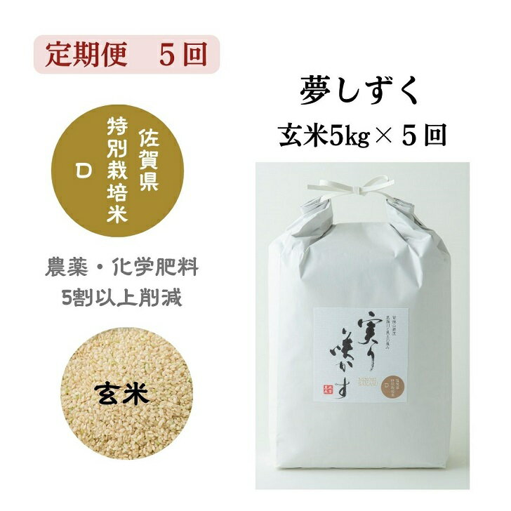 【ふるさと納税】【定期便5回】「実り咲かす」特別栽培 夢しずく 玄米 5kg（計25kg）：B800-006