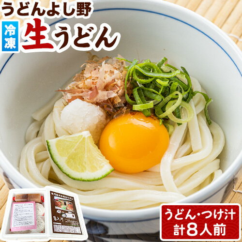 【ふるさと納税】うどんよし野 冷凍 生うどん 8人前 (うどん2人前×4袋 つけ汁2人前×4袋) 岡山県矢掛町 《30日以内に出荷予定(土日祝除く)》茹で方 レシピつき