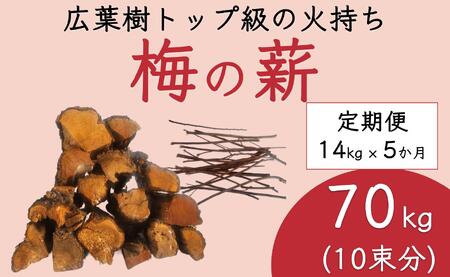 【定期便 毎月発送・全5回 】梅の薪 約14kg×5回 梅ボーイズ 広葉樹  【 広葉樹トップ級の火持ち】umehkr018