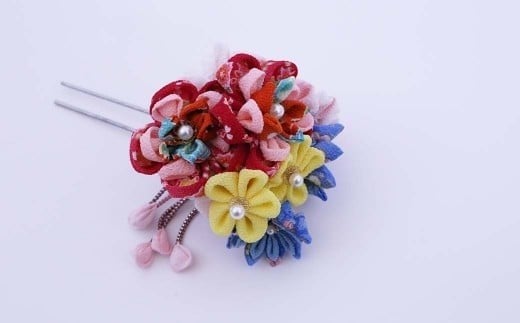 
つまみ細工の髪飾り（かんざし）直径9×高さ8cm W-ww-092A
