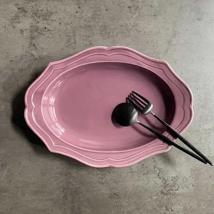 【美濃焼】fiorire-フィオリーレ- オーバルベーカー Lサイズ 2枚セット（Burgundy×iceblue）【Felice-フェリーチェ-藤田陶器】食器 楕円皿 パスタ皿 カレー皿 写真映え 