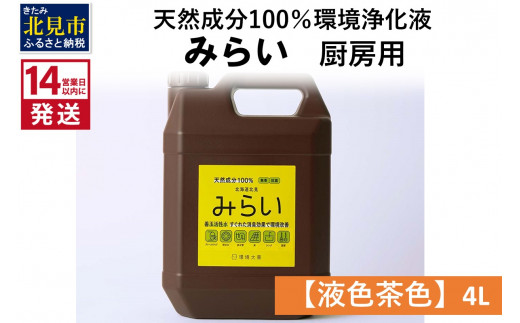 
《14営業日以内に発送》天然成分100％環境浄化液 みらい 厨房用【液色茶色】 4L ( 天然 消臭 抗菌 厨房 )【084-0068】
