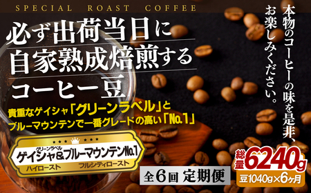 必ず出荷日に自家熟成焙煎ゲイシャ豆(640g)･ブルーマウンテン№.1豆(400g)【6回定期便】