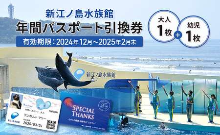 チケット 神奈川 【新江ノ島水族館】年間パスポート引換券(大人1枚+幼児1枚) 有効期間2024年12月～2025年2月末まで 水族館 パスポート 入場券 江ノ島 藤沢市 神奈川県 プレゼント ギフト