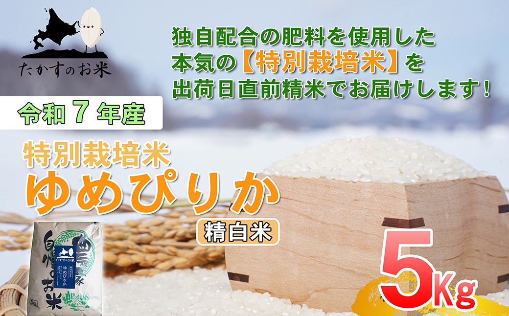 
                  【令和7年産】 ゆめぴりか （精白米） 5kg 北海道 鷹栖町 たかすのお米 米 コメ こめ ご飯
                