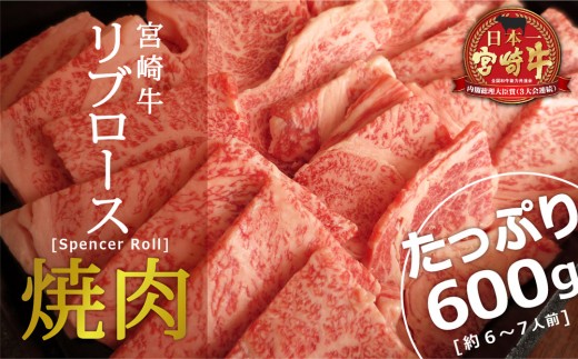 
＜宮崎牛＞リブロース焼肉 600g【D84】
