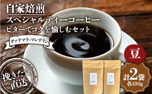 （豆）選べる豆or粉 ビターでコクを愉しむセット【グァテマラ×マンデリン】グァテマラ 100g インドネシア マンデリン100g 飲み比べセット セット コーヒー 珈琲 焙煎