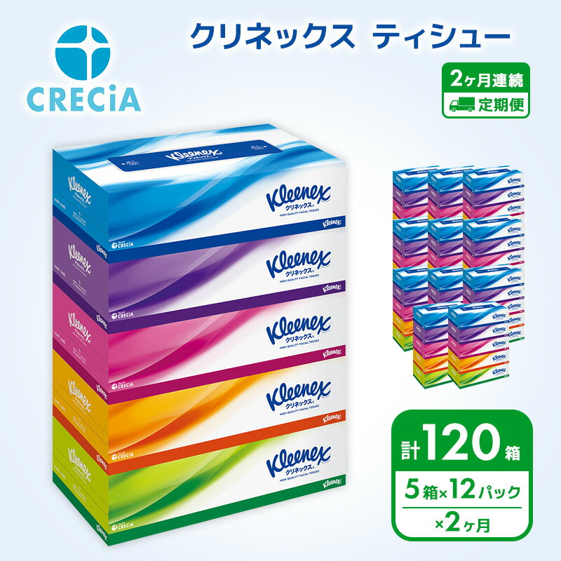 【ふるさと納税】ティッシュペーパー 定期便 2ヶ月 クリネックス 60箱 (5箱×12パック) ティッシュ ティシュー ティシューペーパー ボックスティッシュ ボックスティシュー 防災 災害 日用品 消耗品 生活用品 生活必需品 まとめ買い 2回 お楽しみ 宮城 宮城県 岩沼市