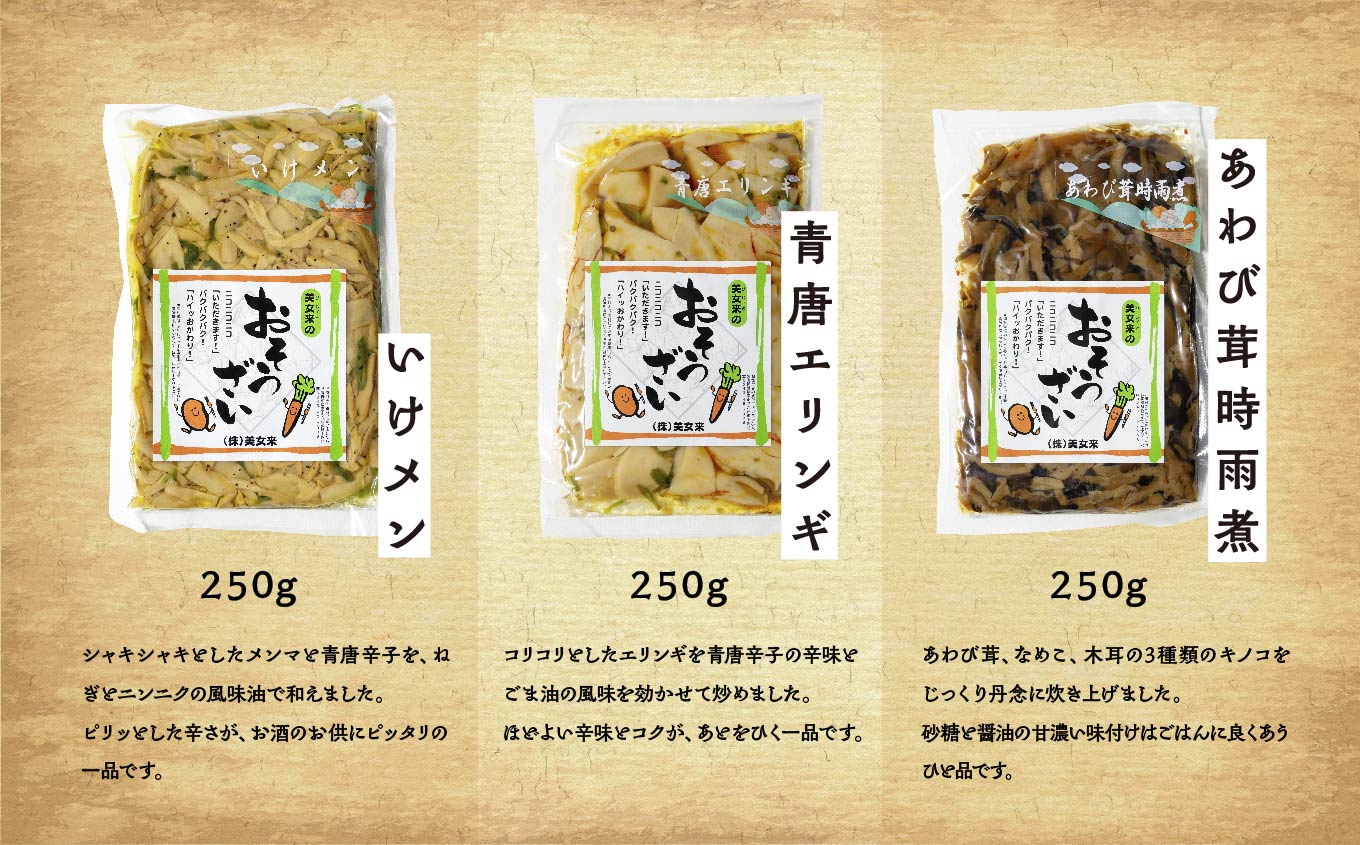 美女来のおそうざい6種セット お惣菜 おそうざい お弁当 おつまみ 常温保存 煮物 惣菜 常温 おかず 保存食 レトルト 弁当 山菜 メンマ ごぼう きのこ おすすめ お中元 お歳暮 ギフト 二本松市